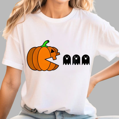 Funny Halloween Pumpkin Eating Ghost Geek T-Shirt