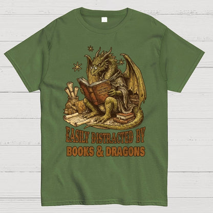Easily Distracted By Books And Dragons Geek T-Shirt