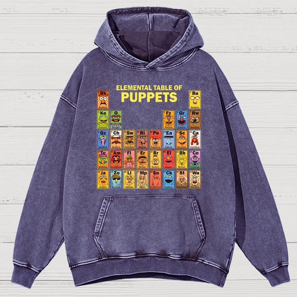 Elemental Table Of Puppets Vintage Distressed Hoodie
