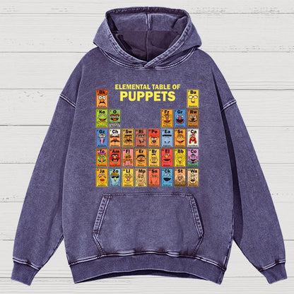 Elemental Table Of Puppets Vintage Distressed Hoodie