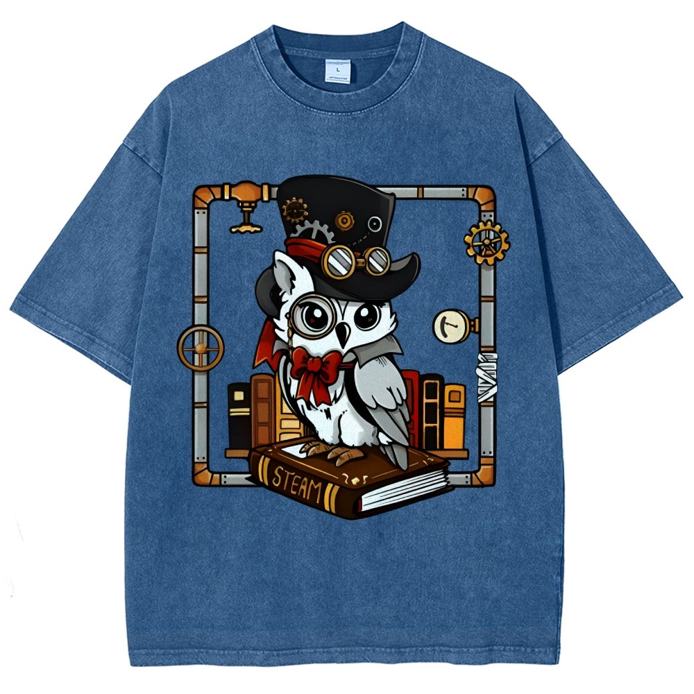 Steampunk Owl Vintage Distressed T-shirt