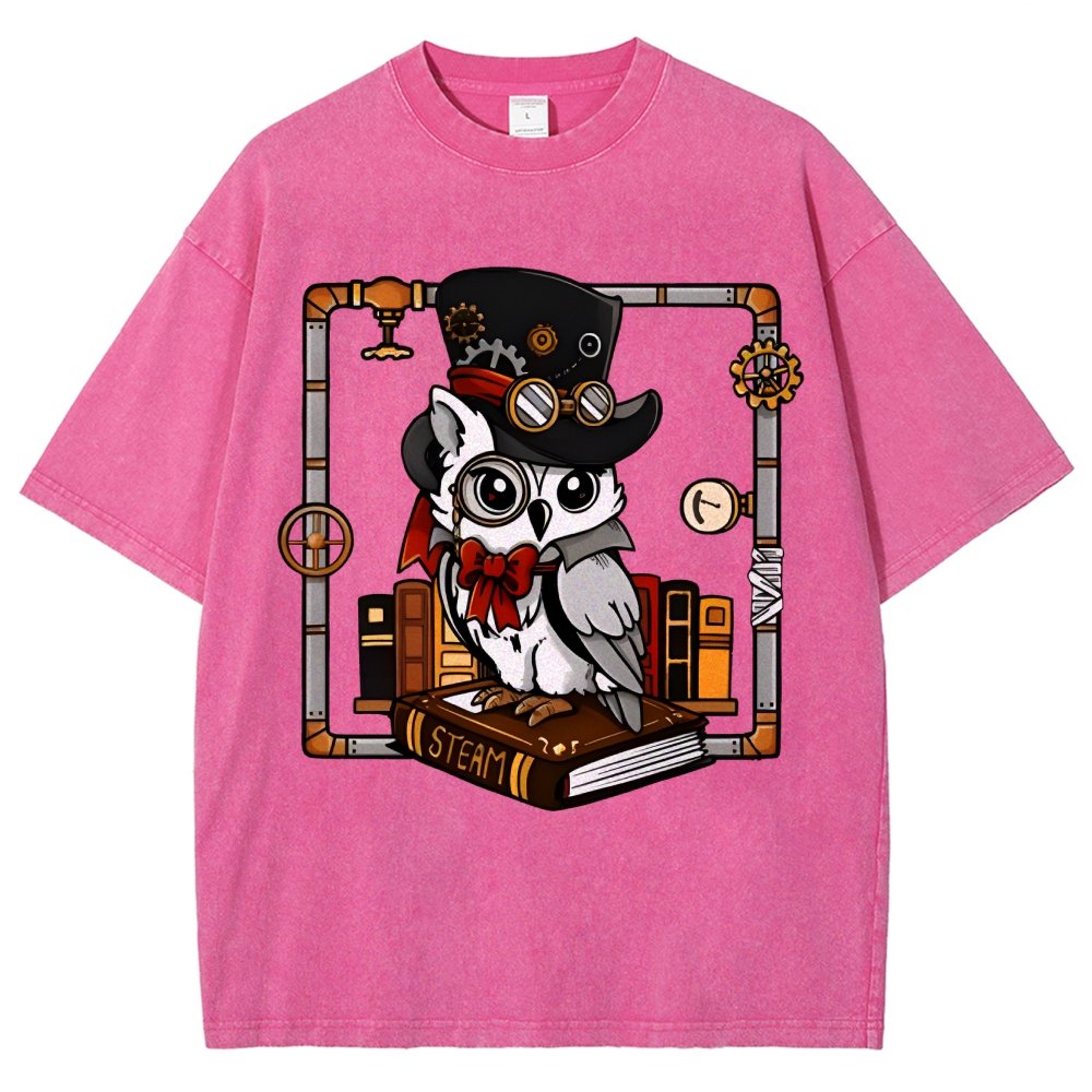 Steampunk Owl Vintage Distressed T-shirt