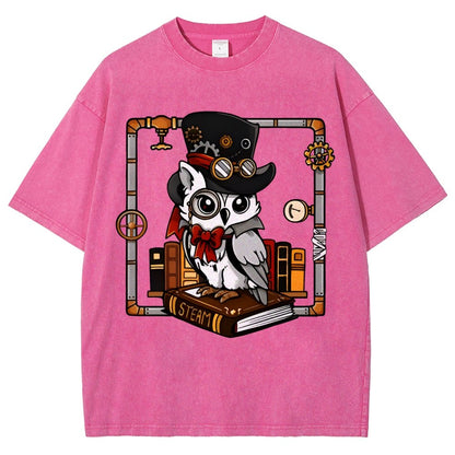 Steampunk Owl Vintage Distressed T-shirt
