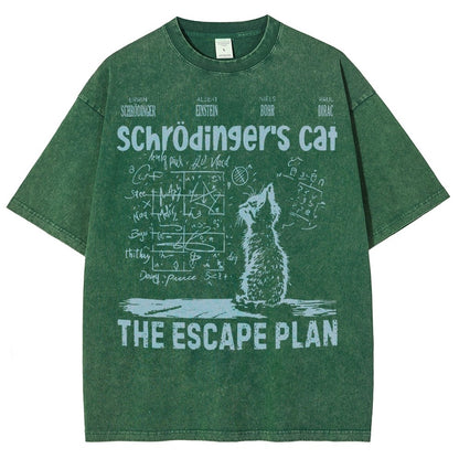 Schrodinger's Cat Escape Plan Interesting Physics Science Vintage Distressed T-shirt