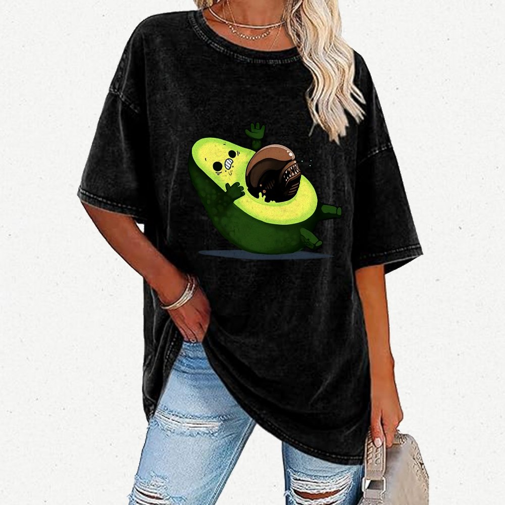 Quirky Alien Avocado Vintage Distressed T-shirt