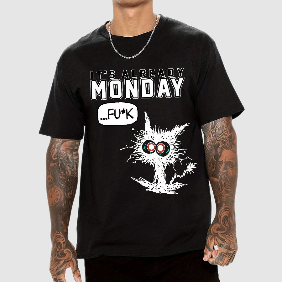 It's Already Monday Funny Cat Geek T-Shirt