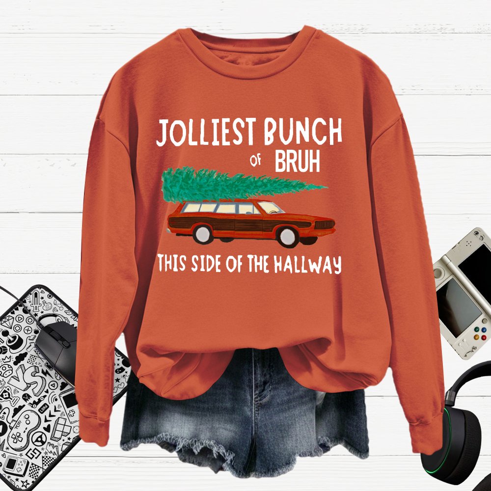 Jolliest Bunch Of Bruh.Christmas Cotton Pullover Sweatshirt