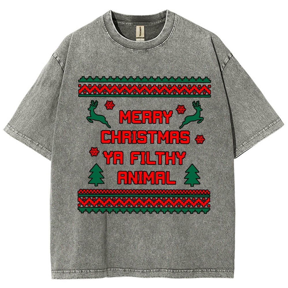 Merry Christmas Ya Filthy Animal funny Vintage Distressed T-shirt