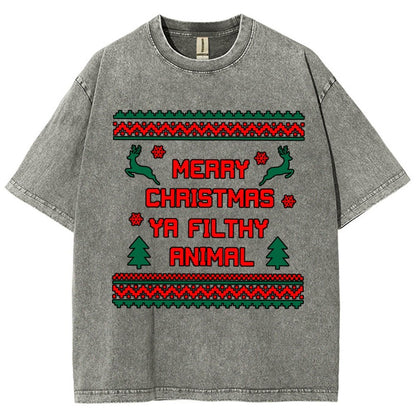 Merry Christmas Ya Filthy Animal funny Vintage Distressed T-shirt