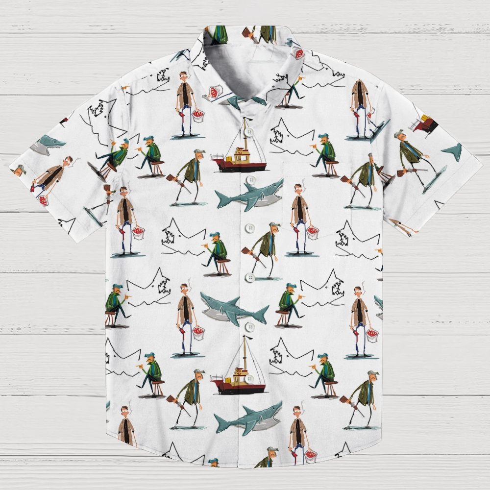Shark Art Printed Geek Hawaiian Shirt