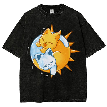 Sun Moon Kittens Vintage Distressed T-shirt
