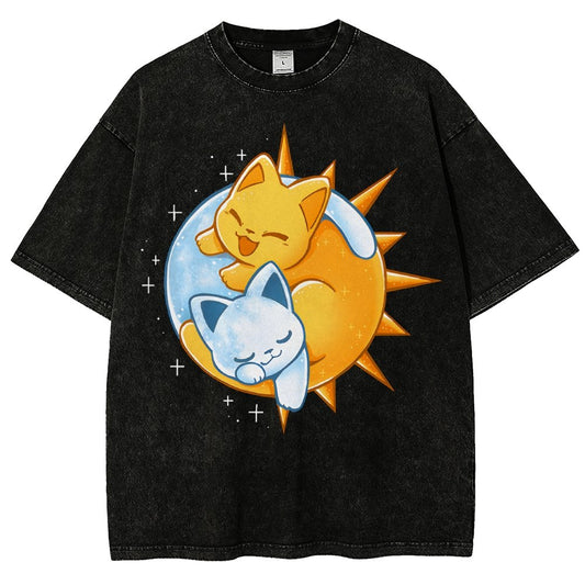 Sun Moon Kittens Vintage Distressed T-shirt