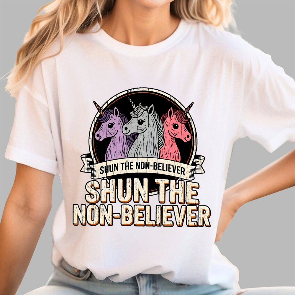 Shun The Non-Believer Funny Unicorn Meme Geek T-Shirt