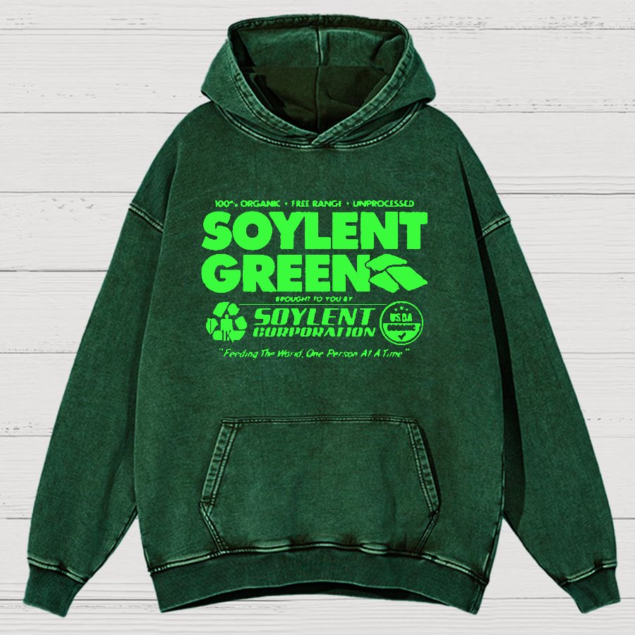 100% Organic Soylent Green Washed Vintage Distressed Hoodie