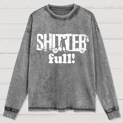 Shitter's Full! Christmas Humor Washed Long Sleeve Tee
