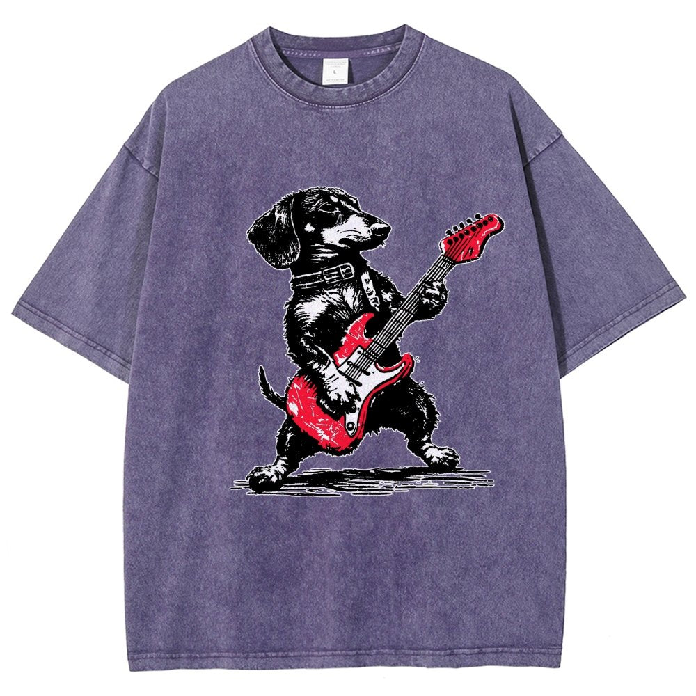 Dachshund Weenie Playing Guitar Vintage Distressed T-shirt