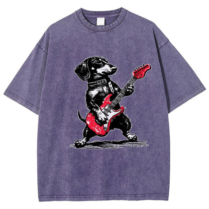 Dachshund Weenie Playing Guitar Vintage Distressed T-shirt
