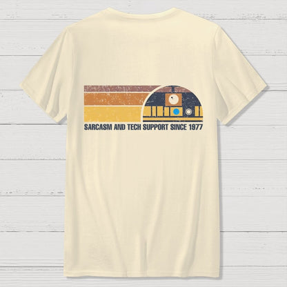 Providing Sarcasm and Tech Support Since 1977  Back Printing Geek T-Shirt