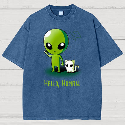 Hello, Human！！Vintage Distressed T-shirt