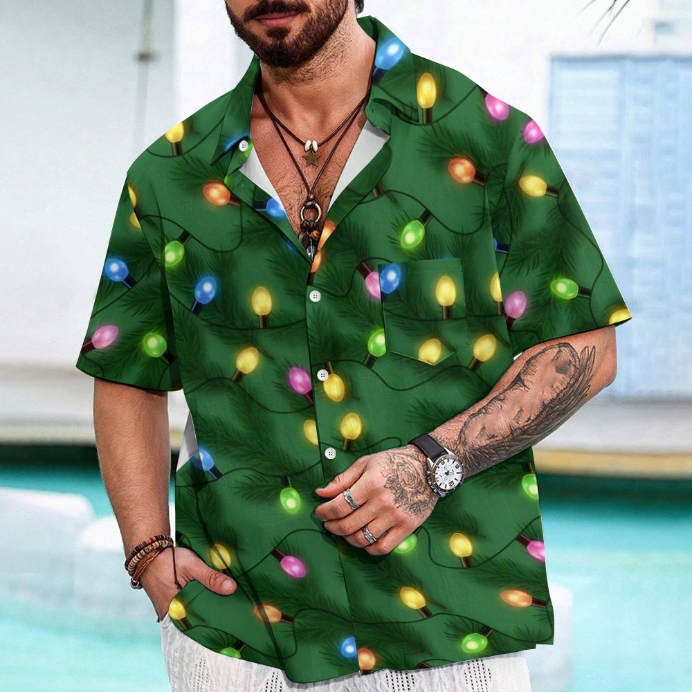 Spruce Tree Christmas Decoration Lights Print Geeky Shirt