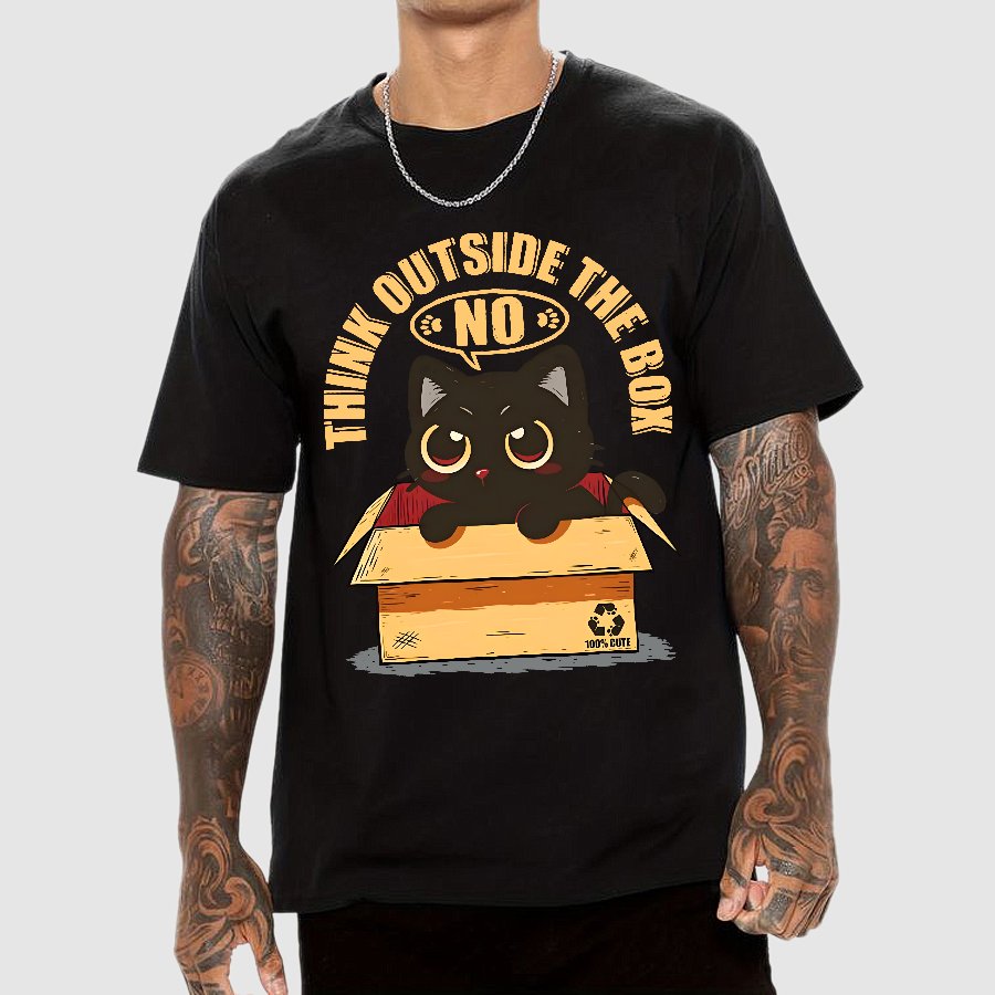 Cat THink Outside In A Box Geek T-Shirt