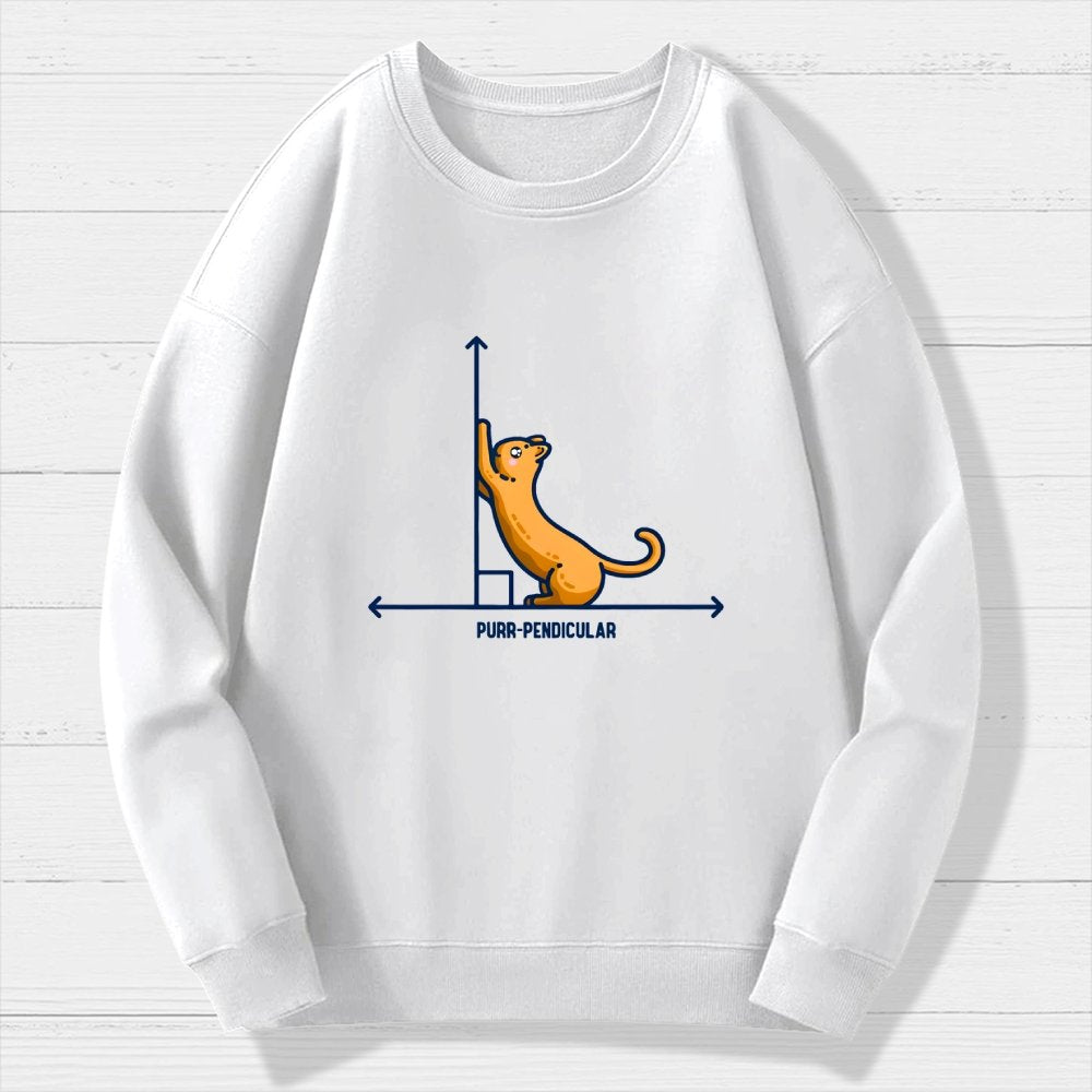 Purr-Pendicular Cute Maths Cat Premium Geek Cotton Sweatshirt