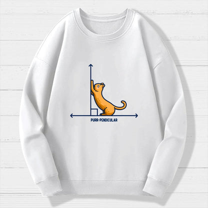 Purr-Pendicular Cute Maths Cat Premium Geek Cotton Sweatshirt