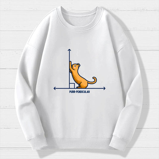 Purr-Pendicular Cute Maths Cat Premium Geek Cotton Sweatshirt