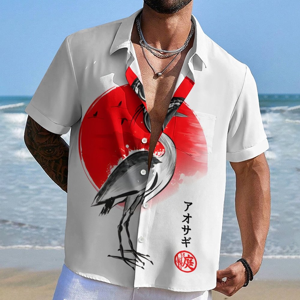 Heron Sumi E Geek Hawaiian Shirt