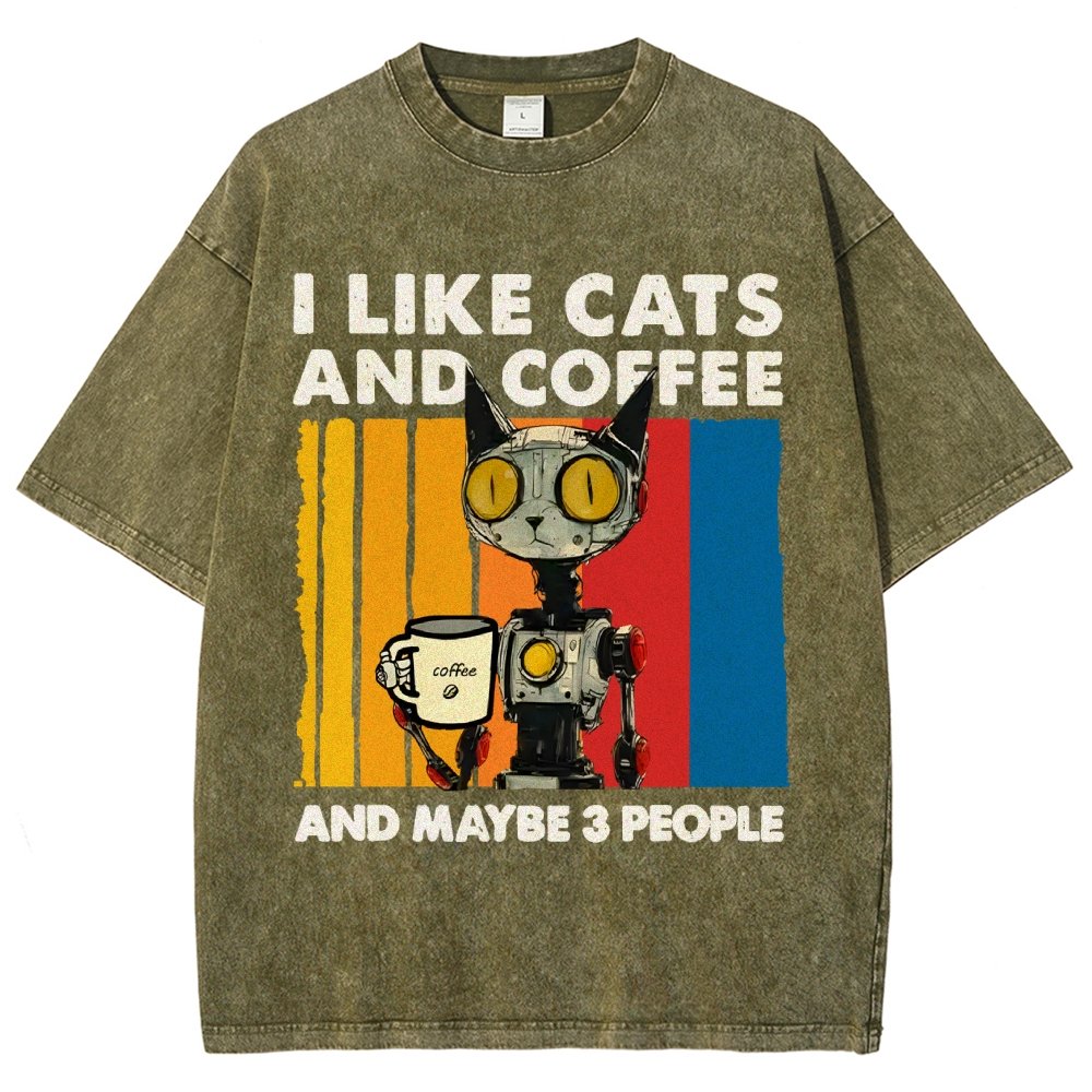 I Like Robot Cats And Coffee Vintage Distressed T-shirt