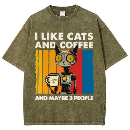 I Like Robot Cats And Coffee Vintage Distressed T-shirt