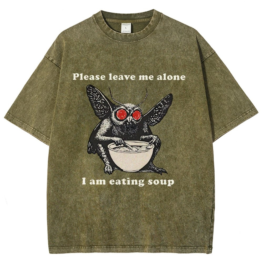 Mothman Eating Soup Please Leave Me Alone I Am Eating Soup Vintage Distressed T-shirt