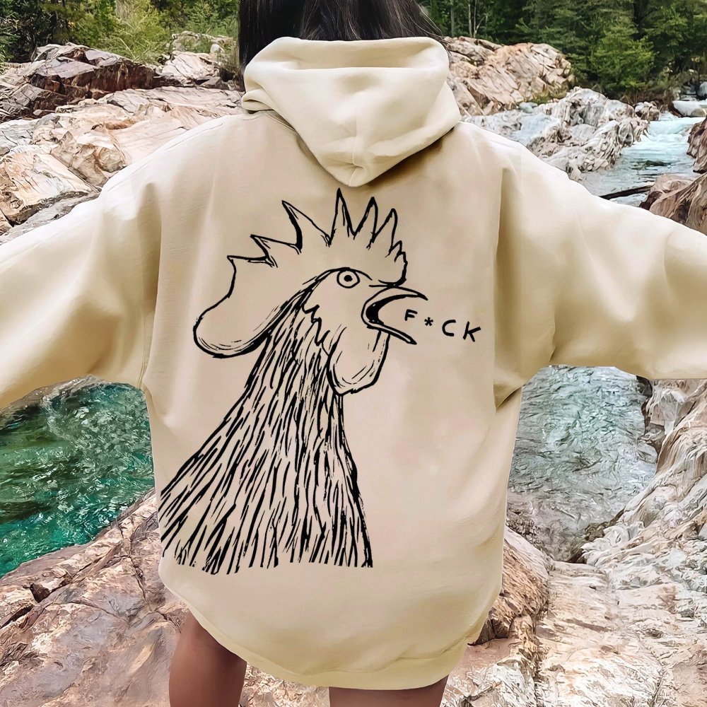 Funny Chicken  Printed Back Cotton Hoodie