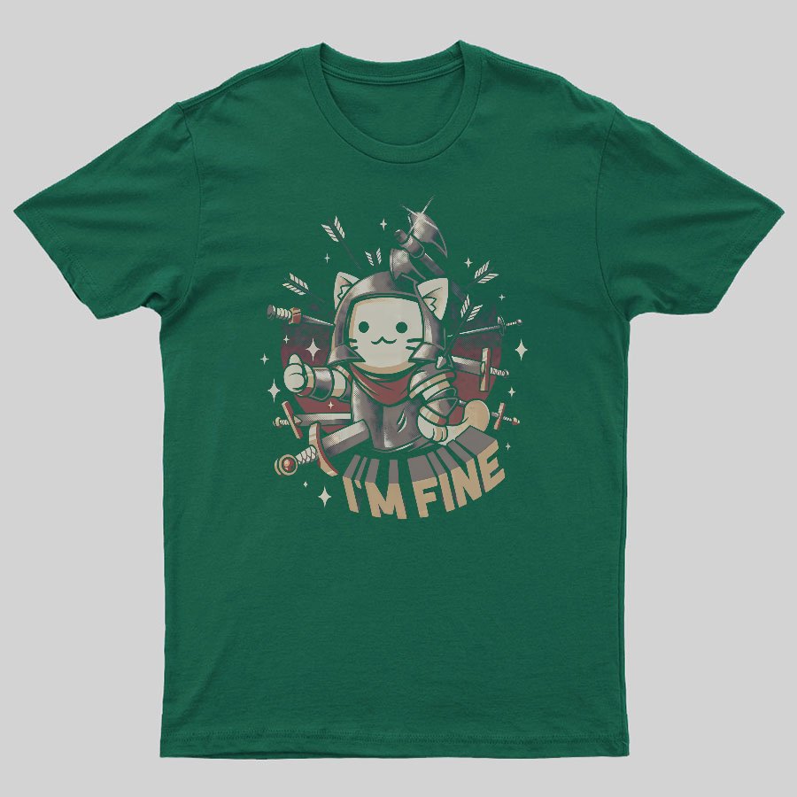 I'm Fine Funny Cat Gaming Geeky T-Shirt