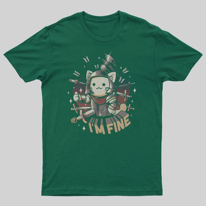 I'm Fine Funny Cat Gaming Geeky T-Shirt