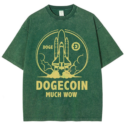 Dogecoin Rocket Ship Much Wow Meme Joke Funny Crypto Currency Elon Musk DOGE Vintage Distressed T-shirt