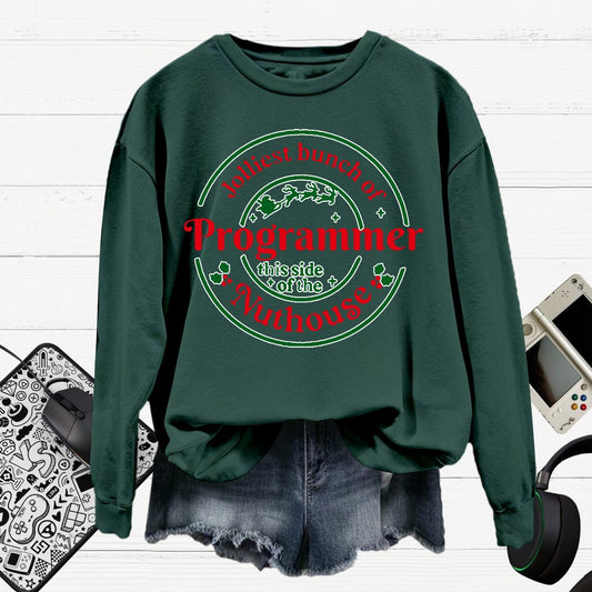 Jolliest Bunch Of Programmer Christmas Cotton Pullover Sweatshirt