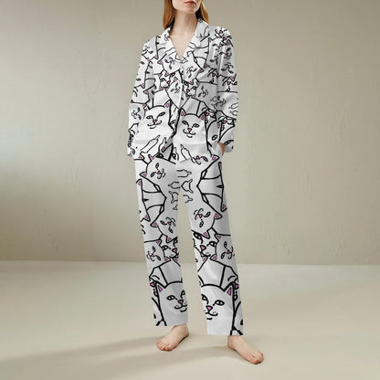 Cat Satire Art Print Geek Long Sleeve Pajama Set