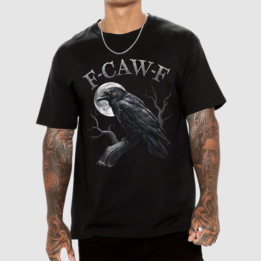 Black Crow F-Caw-F Funny Black Bird Moon Geek T-Shirt