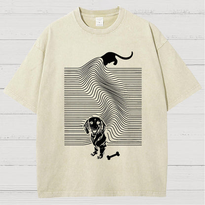 Funny Line Dog Vintage Distressed T-shirt