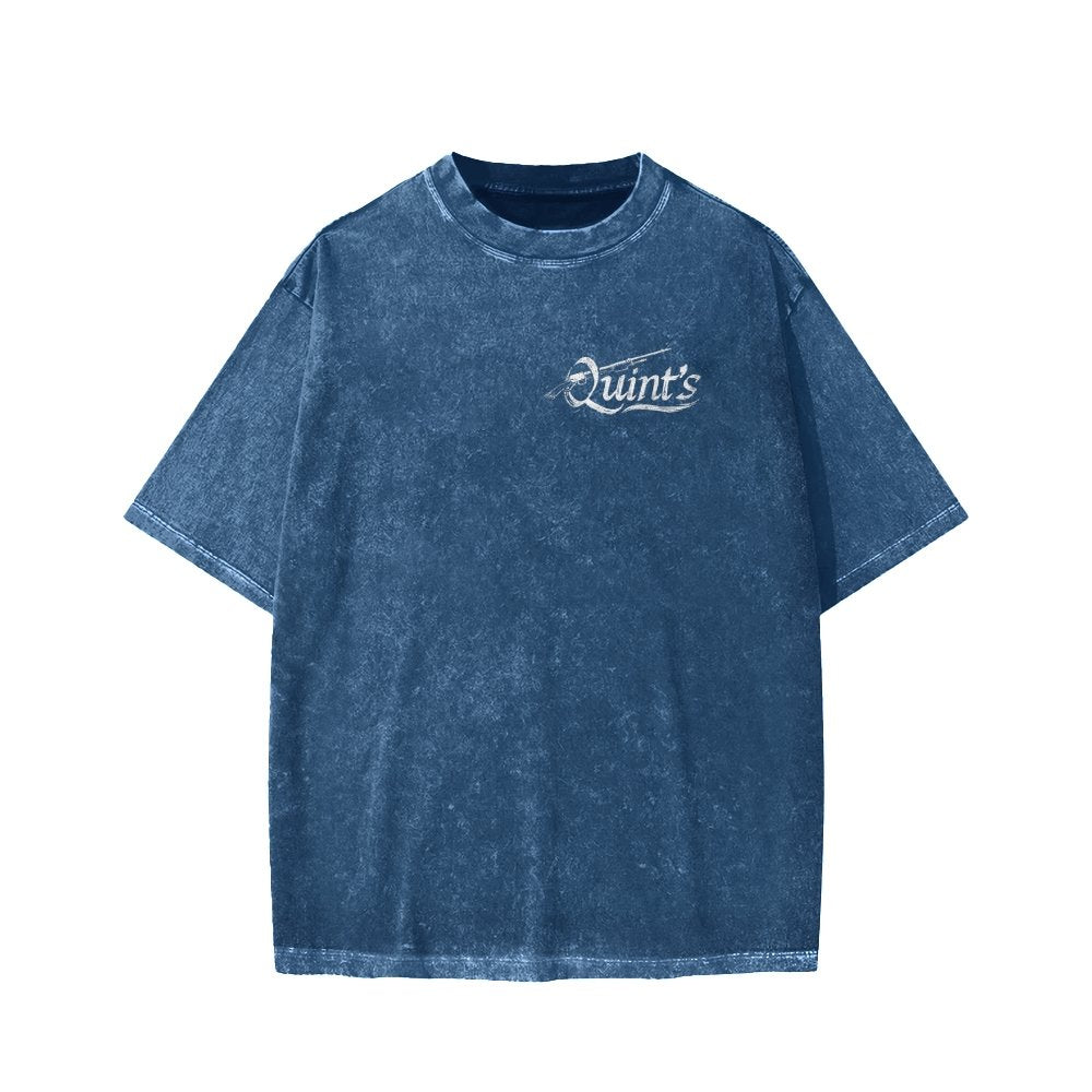 Captain's Shark Fishing Front And Back Printing Washed T-shirt