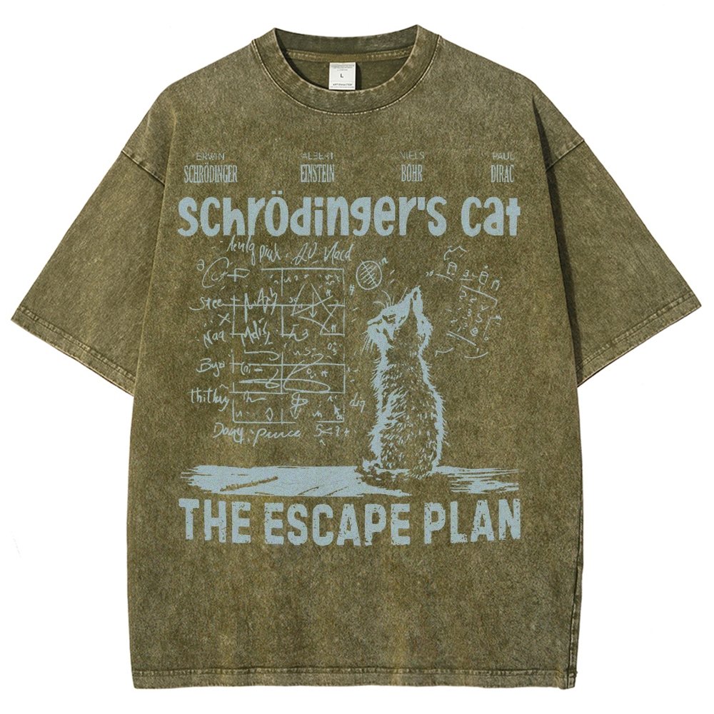 Schrodinger's Cat Escape Plan Interesting Physics Science Vintage Distressed T-shirt
