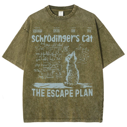 Schrodinger's Cat Escape Plan Interesting Physics Science Vintage Distressed T-shirt