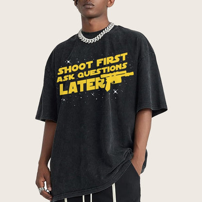 Shoot First Ask Questions Later Vintage Distressed T-shirt
