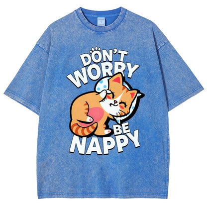 Cute Kawaii Pet Cat Don't Worry Vintage Distressed T-shirt
