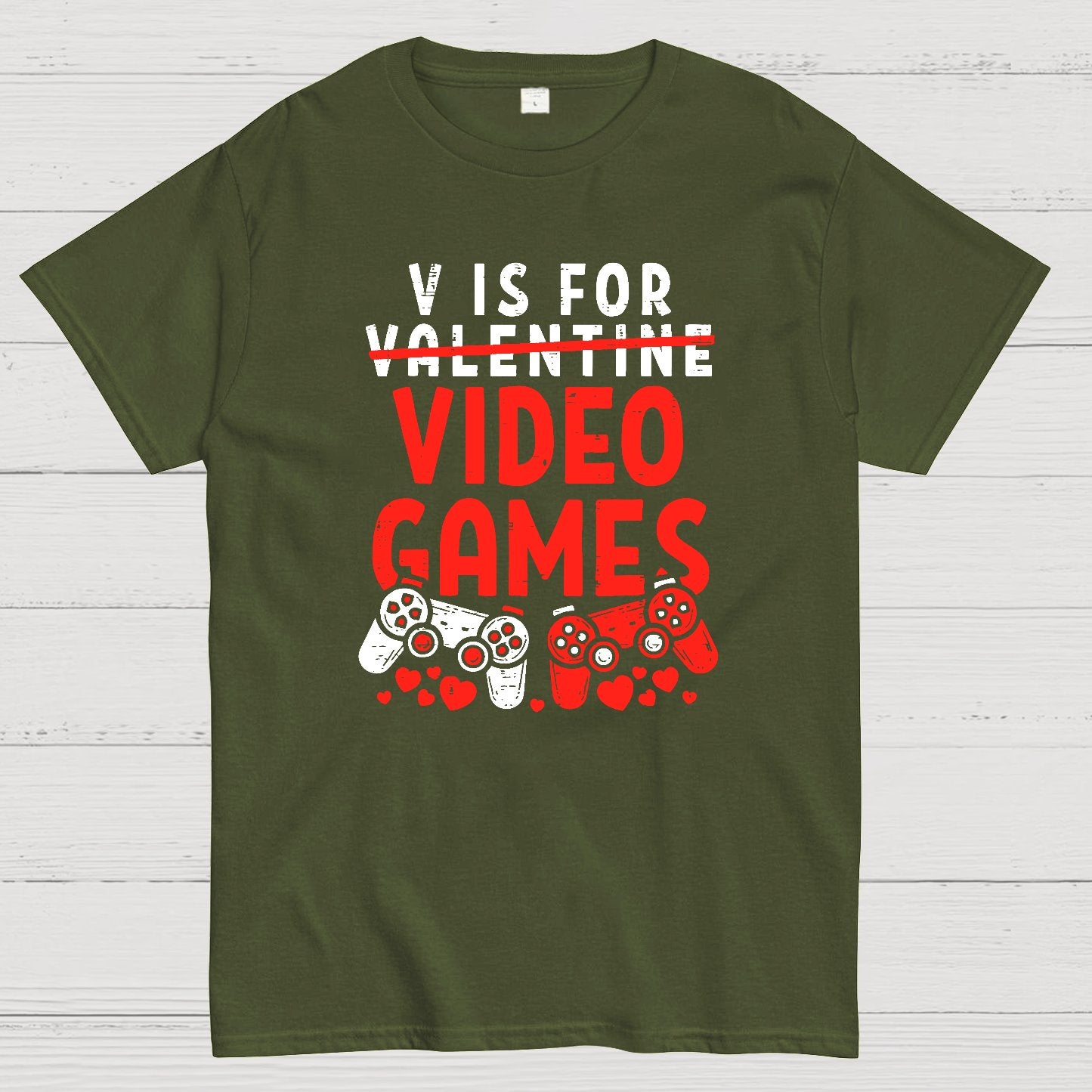 V Is For Video Games Funny Valentines Day Gamer Boy Men Gift Geek T-Shirt