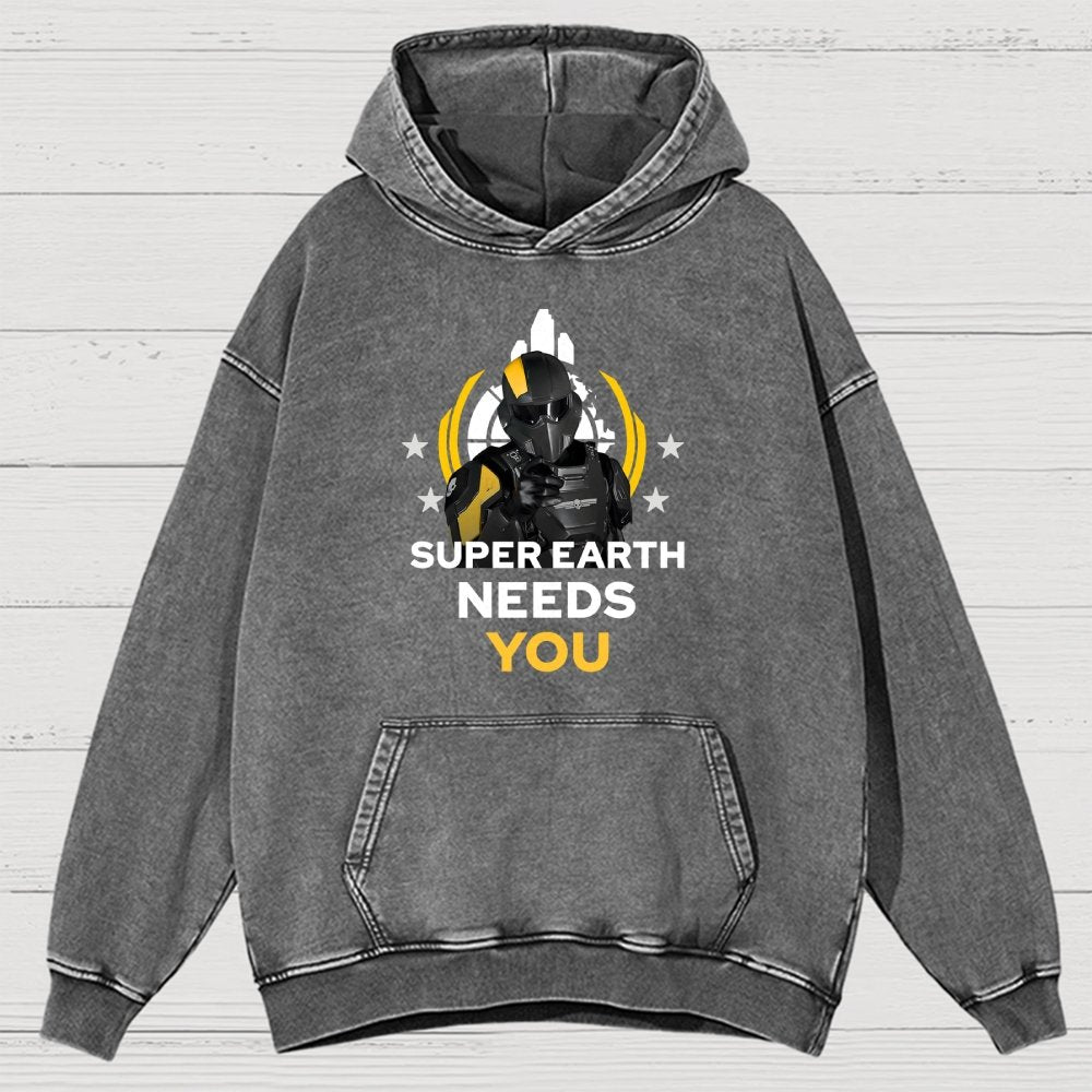 Super Earth Needs You Vintage Distressed Hoodie