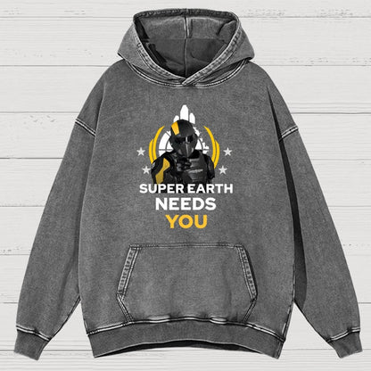 Super Earth Needs You Vintage Distressed Hoodie
