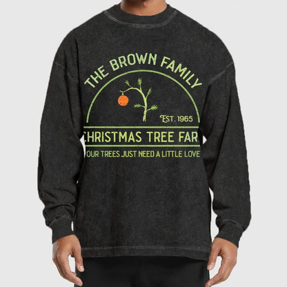 Vintage Christmas Tree Farm Washed Long Sleeve Tee