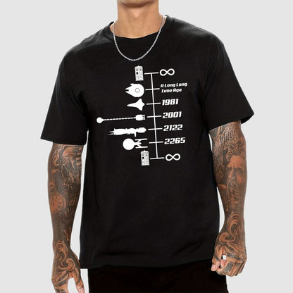 Sci-Fi Timeline Graphic Classic Movie Spaceships Nostalgic Space Travel Geek T-Shirt